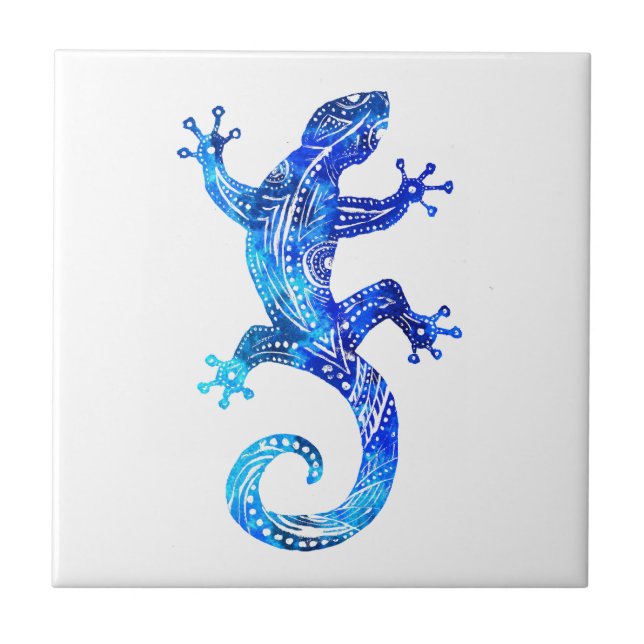 Blue Tribal Gecko Tile (Front)
