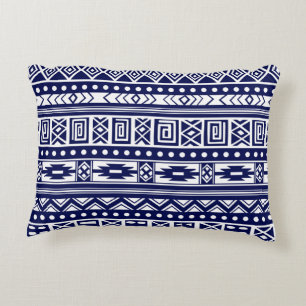 Blue Tribal Geometric Pattern Decorative Pillow