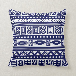 Blue Tribal Geometric Pattern Throw Pillow