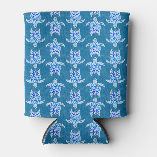 Blue Tribal Honu Sea Turtles Can Cooler (Front)