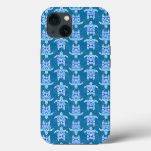 Blue Tribal Honu Sea Turtles iPhone 13 Case