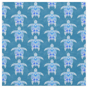 Blue Tribal Honu Sea Turtles Fabric