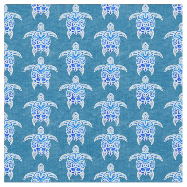 Blue Tribal Honu Sea Turtles Fabric (Close Up)