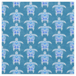 Blue Tribal Honu Sea Turtles Fabric