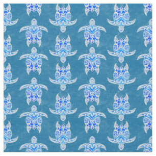 Blue Tribal Honu Sea Turtles Fabric