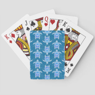 Blue Tribal Honu Sea Turtles Playing Cards