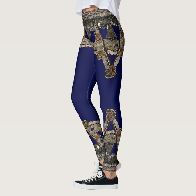 Blue Tribal Kuchi Belly Dance Yoga Leggings (Left)