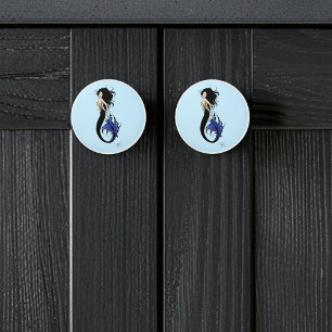Blue Tribal Mermaid Ceramic Knob