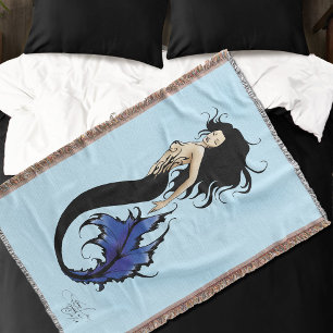 Blue Tribal Mermaid Throw Blanket