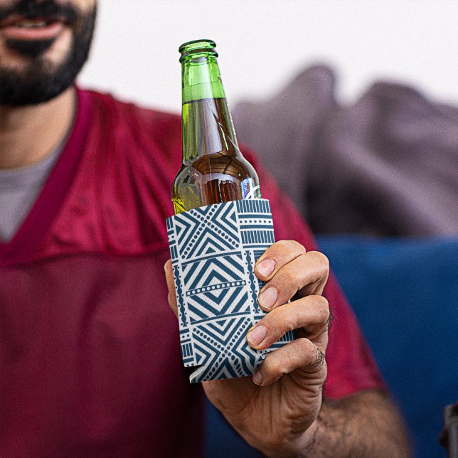 Blue Tribal Pattern Art Can Cooler (Can Coolers)
