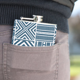 Blue Tribal Pattern Art Hip Flask