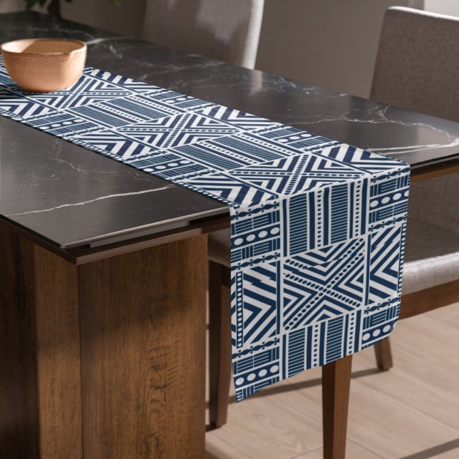 Blue Tribal Pattern Art Short Table Runner (table runner)