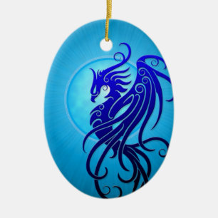 Blue Tribal Phoenix Ceramic Ornament