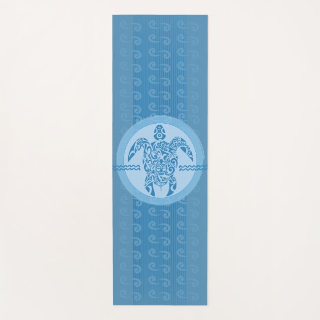 Blue Tribal Sea Turtle Yoga Mat (Front)