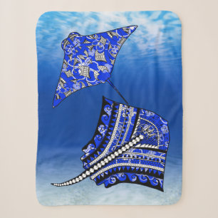 Blue Tribal Stingrays Sherpa Blanket