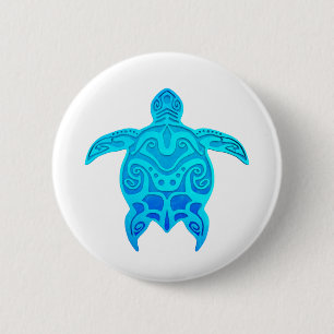 Blue Tribal Turtle 2 Inch Round Button