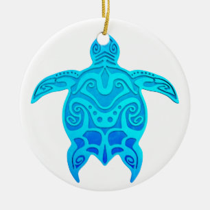 Blue Tribal Turtle Ceramic Ornament