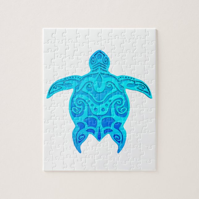 Blue Tribal Turtle Jigsaw Puzzle (Vertical)