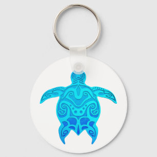 Blue Tribal Turtle Keychain