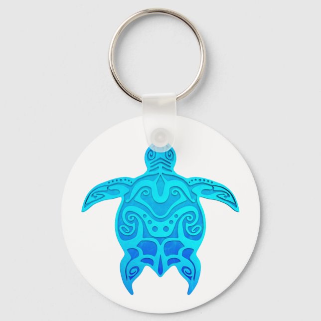 Blue Tribal Turtle Keychain (Front)