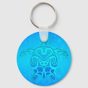 Blue Tribal Turtle Keychain