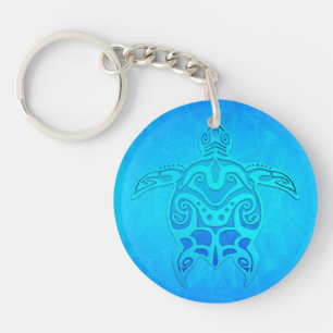 Blue Tribal Turtle Keychain