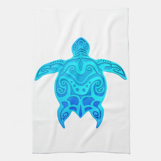 Blue Tribal Turtle Kitchen Towel (Vertical)