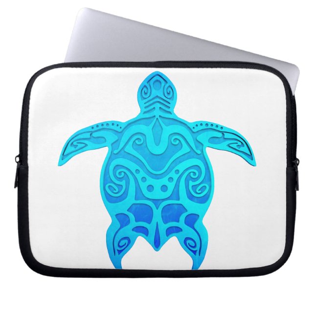 Blue Tribal Turtle Laptop Sleeve (Front)