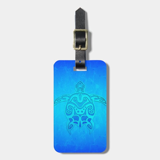 Blue Tribal Turtle Luggage Tag (Front Vertical)