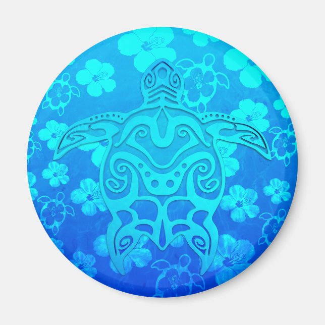 Blue Tribal Turtle Magnet (Front)