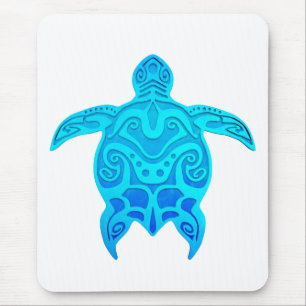 Blue Tribal Turtle Mouse Pad