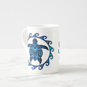 Blue Tribal Turtle Sun Bone China Mug