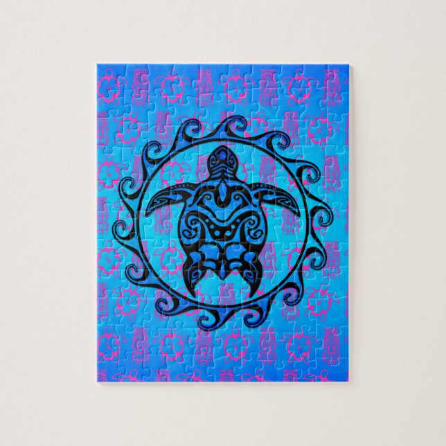 Blue Tribal Turtle Sun Jigsaw Puzzle (Vertical)