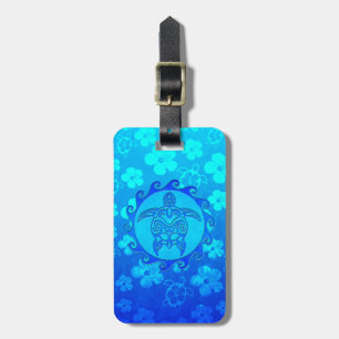 Blue Tribal Turtle Sun Luggage Tag