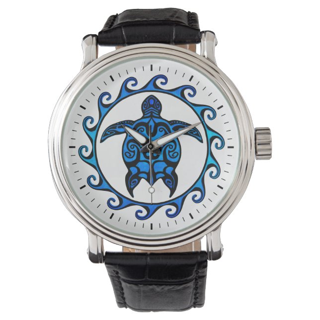 Blue Tribal Turtle Sun Watch (Front)