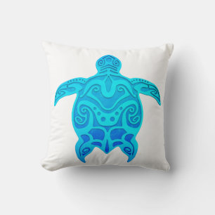Blue Tribal Turtle Throw Pillow