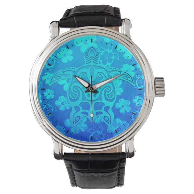 Blue Tribal Turtle Watch (Front)