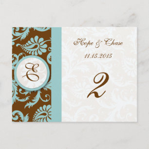 Blue Trim Damask Swirls Table Number Cards