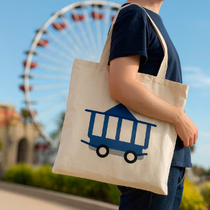 Blue Trolley Car Icon Vintage Railway Wagon Tote Bag