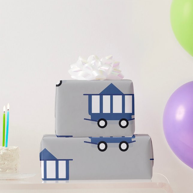 Blue Trolley Car Icon Vintage Railway Wagon Wrapping Paper (Creator Uploaded)