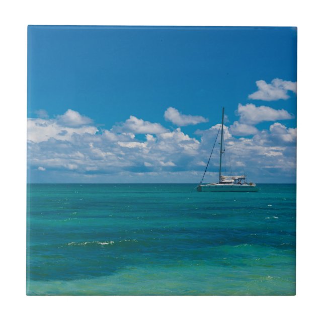 Blue Tropical Bay Seascape Tile (Front)