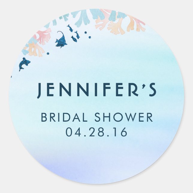 Blue Tropical Fish Under the Sea Bridal Shower Classic Round Sticker (Front)