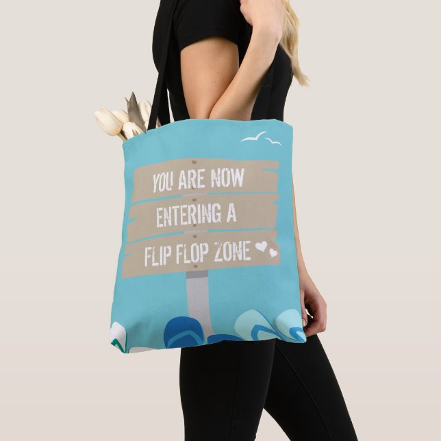 Blue Tropical Flip Flop Zone Chill Out Beach Tote Bag (Close Up)