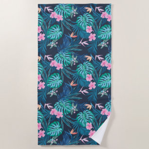 Blue Tropical Flower Garden Pattern Beach Towel