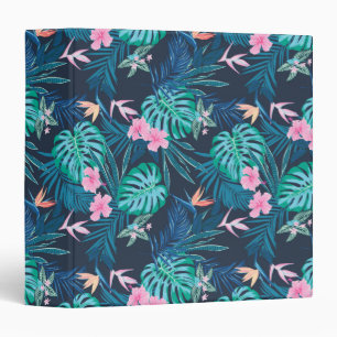 Blue Tropical Flower Garden Pattern Binder