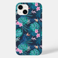 Blue Tropical Flower Garden Pattern