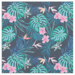 Blue Tropical Flower Garden Pattern Fabric