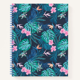 Blue Tropical Flower Garden Pattern Notebook