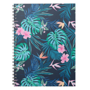 Blue Tropical Flower Garden Pattern Notebook