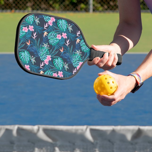 Blue Tropical Flower Garden Pattern Pickleball Paddle (Insitu)